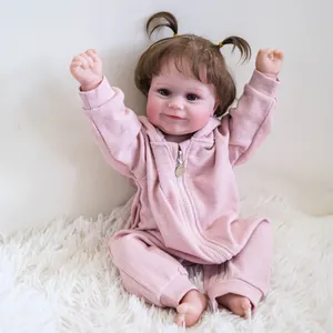 Realistic Reborn Baby Doll Maddie Soft Full Body Silicone Vinyl Hand Rooted Hair Pink Waffle Knit Romper Bunny Ears Hood Gift