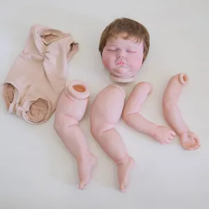 19-inch geschilderde Tessa Reborn-poppenset met bruin haar en zachte stoffen lichaam