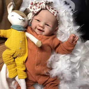 Handmade Realistic Reborn Baby Doll 19 Inch Simulation Newborn Toy Soft Cotton Body With Orange Ribbed Onesie And Leopard Headband