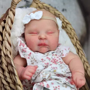 Realistic 49cm sleeping reborn doll with 3D skin in floral dress and lace headband