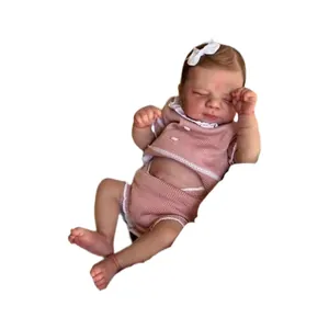 Poupée bébé reborn réaliste 19 pouces avec tenue tricot rose et nœud blanc