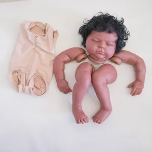 Realistic Reborn Doll DIY Kit Dark Skin Tone Rooted Black Curly Hair Sleeping Vinyl Parts Set With Cloth Body Simulation Newborn Doll Components