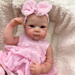 48cm lebensechte Reborn-Puppe Bettie mit 3D-Haut und rosa Spitzenkleid Outfit