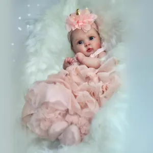 19-inch lifelike reborn baby doll in pink tutu dress with flower headband and crown