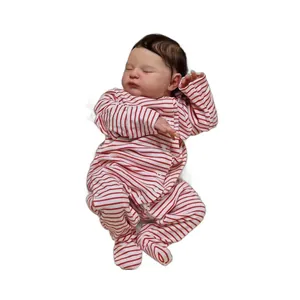 Poupée reborn 20 pouces faite main, peau 3D réaliste et tenue rayée rouge et blanche
