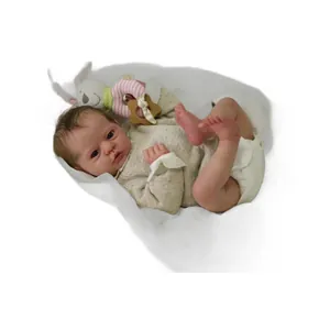 Lifelike 19 inch reborn baby doll with visible skin veins in beige knitted bodysuit