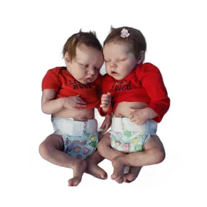 18-inch realistic reborn twin baby dolls in red outfits and decorative diapers