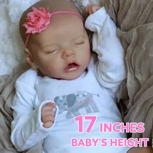 Poupée reborn réaliste de 17 pouces en pyjama blanc à éléphant dormant sur tissu doux