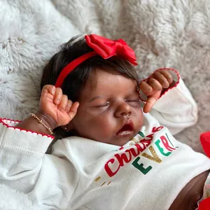 Poupée Reborn Réaliste Teint Foncé Silicone Vinyle Bébé Fille Qui Dort Avec Tenue De Noël Accessoires Cadeau Jouet