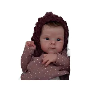 18 inch realistic newborn baby doll with purple knitted hat and polka dot outfit