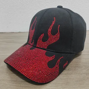 Berretto da Baseball con Strass a Fiamma Per Donna Uomo Cotone Regolabile Protezione Solare Streetwear Hip Hop Cappello