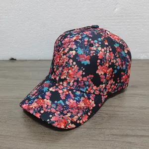 Cappellino da Baseball con Stampa Floreale da Donna in Poliestere Visiera Curva Regolabile Parasole Stampa Digitale Street Style