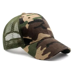 Jungle camouflage mesh trucker hat with breathable green net for sun protection