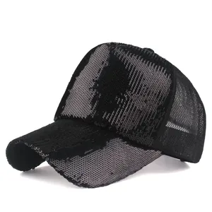 Casquette de baseball classique à paillettes noires avec visière pour protection solaire