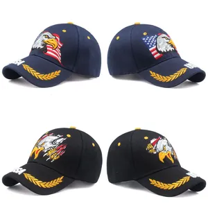 Vues détaillées des casquettes de baseball avec broderie aigle et drapeau USA en bleu et noir