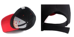 Détail intérieur d'une casquette en coton avec broderie Canada et sangle velcro