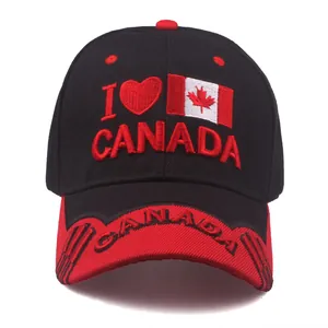 Casquette de baseball noir et rouge avec broderie I Love Canada et drapeau canadien