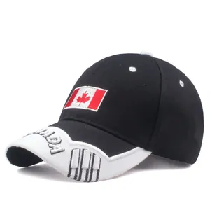 Casquette de baseball bicolore noire et blanche brodée avec drapeau du Canada