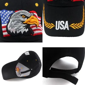 Casquette de baseball noire avec broderie aigle USA et fermeture velcro ajustable
