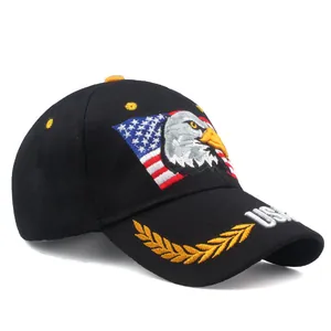 Casquette de baseball noire avec broderie aigle, drapeau USA et laurier doré sur la visière