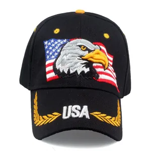 Casquette de baseball noire en coton avec broderie aigle américain et texte USA