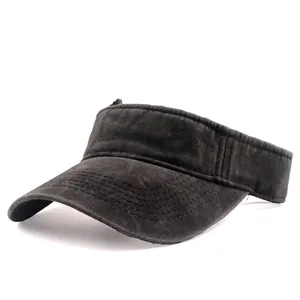 Detailed view of dark grey washed cotton sun visor with reinforced brim stitching