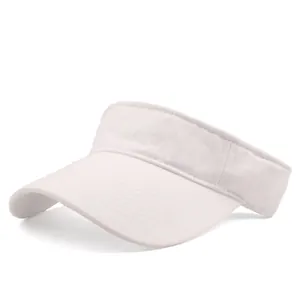 Close-up of a white washed cotton sun visor hat with detailed brim stitching for summer