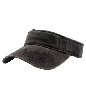 Retro washed cotton sun visor hat in dark grey for outdoor travel and sun protection
