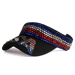 Detailed view of sun visor with USA flag rhinestones and silver star rivets