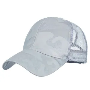 Grey camouflage ponytail baseball cap with breathable mesh and curved brim