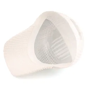Detail view of the breathable mesh structure and interior sweatband of the white baseball cap