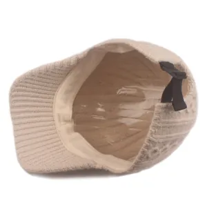 Beigefarbene Strick-Baseballkappe für Damen mit verstellbarem Riemen und Innenfutter