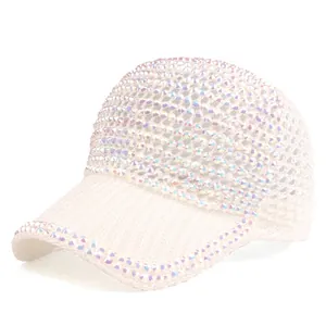 Fashion Women Rhinestone Baseball Cap Breathable Knitted Mesh Sun Hat Bling Adjustable Outdoor Sport Snapback Hat