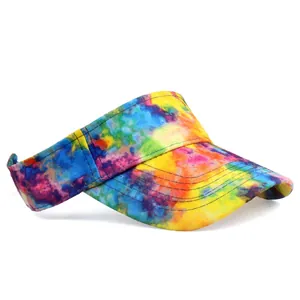 Colorful tie-dye cotton sun visor hat for women with high-density canvas brim and open top