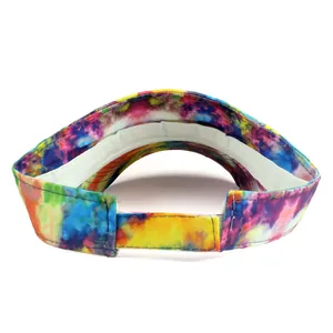 Outdoor tie-dye sun visor hat for women with adjustable velcro closure and sweatband