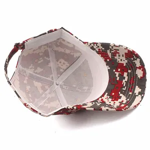 Digital camo baseball cap showing inner six-panel structure and adjustable metal strap