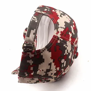 Digital camouflage baseball cap featuring adjustable metal buckle and red pixel pattern