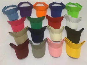Collection of colorful sun visor hats in sixteen different shades with adjustable straps