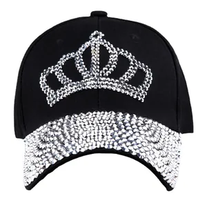 Women's black baseball cap with rhinestone crown and fully crystal covered brim