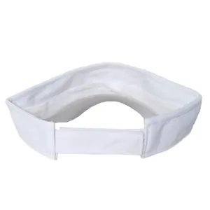 Detail view of the adjustable Velcro strap on a white sun visor for outdoor sun protection