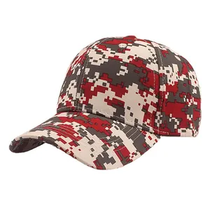 Red and grey digital camouflage baseball cap shown in a professional 45-degree angle view