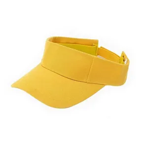 Detail view of the yellow sun visor with breathable fabric and adjustable velcro strap
