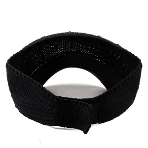 Women's black knit sun visor hat with pearl accents and wide brim for outdoor sports