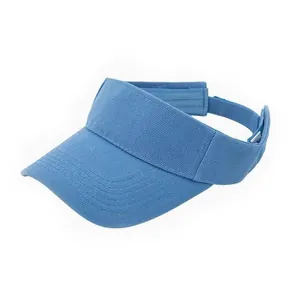Detail showing the adjustable rear strap and breathable texture of the light blue sun visor