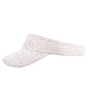 Vrouwen Luxe Strass Zonneklep Hoed Glinsterende Lege Top UV Bescherming Zomer Strand Cap Mode Verstelbare Acryl Vizier Hoed