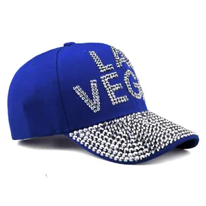 Royal blue Las Vegas baseball cap for women with sparkling silver rhinestones