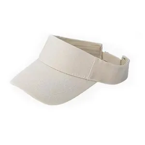 Close-up of beige sun visor with twill cotton texture and adjustable back strap
