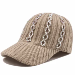 Damen Strick Baseballkappe Mit Strasssteinen Winter Warm Gerippte Strickmütze Mit Schirm Mode Lässig Outdoor Kopfbedeckung