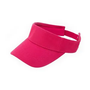 Detail view of adjustable back strap on rose red cotton visor with twill texture
