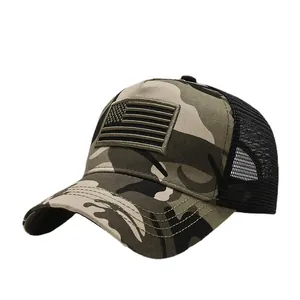 Unisex Camouflage Mesh Baseballkappe mit USA-Flaggenstickerei für Outdoor-Sonnenschutz